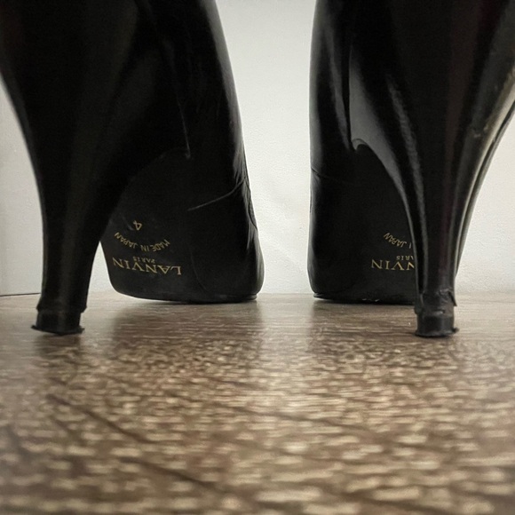 LANVIN VINTAGE Black Leather Pointed Toe Pumps Size 4 Kitten Heel Shoes - Picture 6 of 9